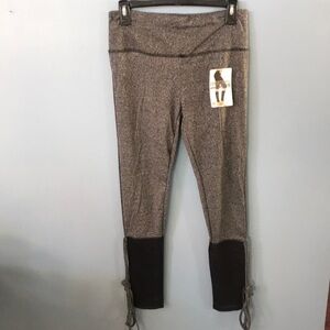 NWT Yado dark gray & black wrap around the calf high waist leggings size L